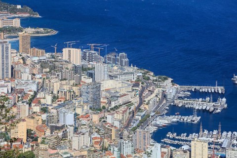 Monte-Carlo district with large construction site of the new Mareterra district built into the sea,