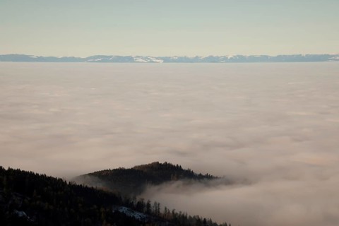 Rhine valley with cloud cover and Vosges mountains, Kandel, Baden-Württemberg, Germany, Europe