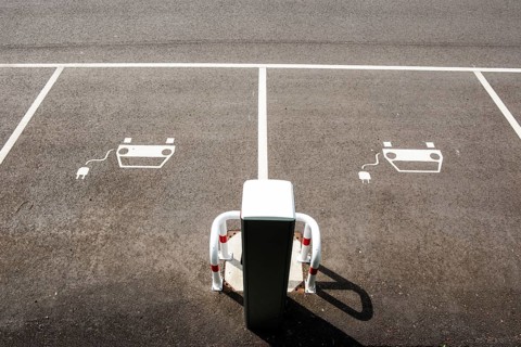 Car park with charging stations for e-cars, pictogram, Düsseldorf, Germany, Europe