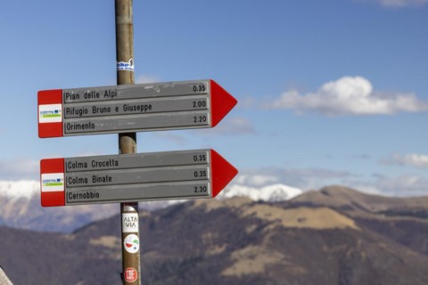 Signpost at Rifugio Prabello, Como, Lombardy, Italy, Europe