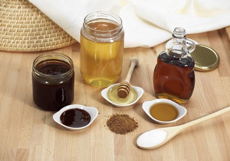 Granulated sugar, brown sugar, maple syrup, syrup and honey