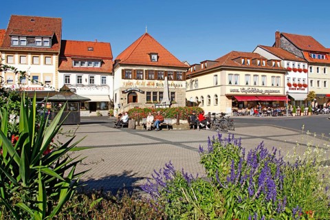 Market square, historic restaurant Hotel Schlundhaus, Bad Königshofen, Lower Franconia, Bavaria,