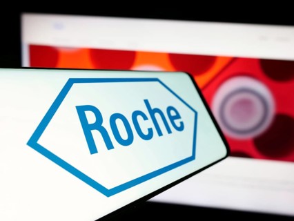 Stuttgart, Germany, 11-16-2023: Smartphone with logo of Swiss healthcare company Roche Holding AG