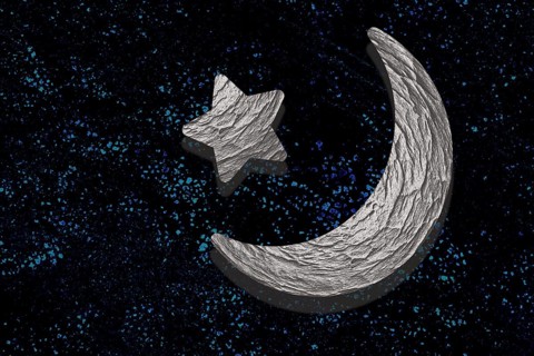 Crescent moon and star. Holy month Ramadan Kareem. Eid Mubarak
