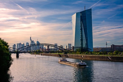FRANKFURT, GERMANY - SEPTEMBER 15: The European Central Bank an the Main River in Frankfurt,
