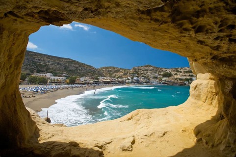 Cave on Matala beach, Crete, Greece, Europe