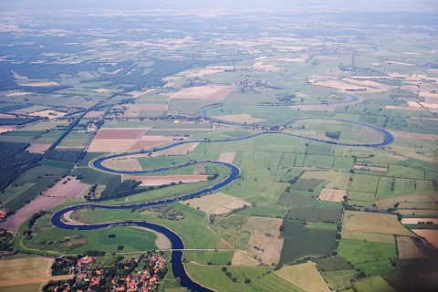 Aller, west of Rethem, with the villages of Eilte, Bosse and Frankenfeld, Lower Saxony,