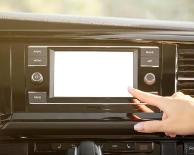 Close up hand car radio
