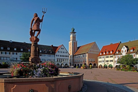 Market Fountain, New Town Hall, Market Square, Freudenstadt, northern Black Forest,