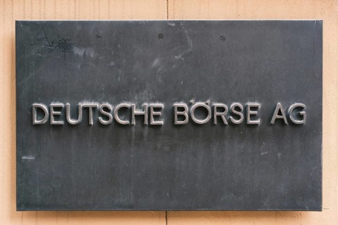 Sign with inscription Deutsche Börse AG, Frankfurt am Main, Hesse, Germany, Europe
