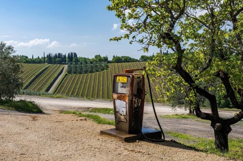 Old petrol pump at the Castello di Ama winery, Chianti region, Tuscany, Italy, Europe