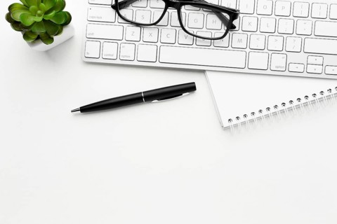 Flat lay desk items frame with copy space