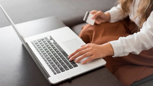 Adult woman ready buy online with credit card