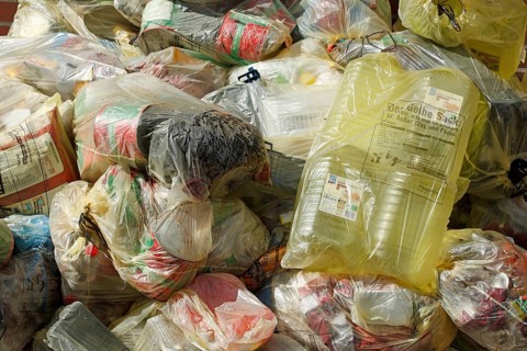 Yellow bags for plastic waste, waste separation, Germany, Europe