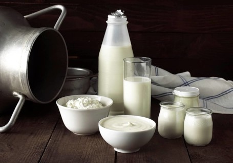 Dairy products, milk, double cream, soft cheese and yoghurt