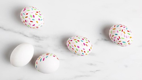 Top view painted easter eggs