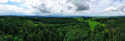 Aerial view of the Kempten forest near Dengelstein (also: Denkelstein) . Betzenried, Durach,