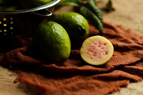 Close up cut guava fruits plate. Beautiful photo
