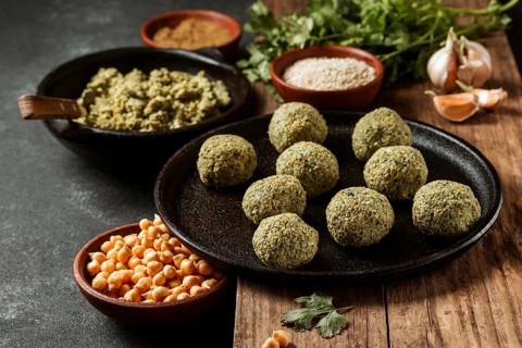 High angle falafel chickpeas