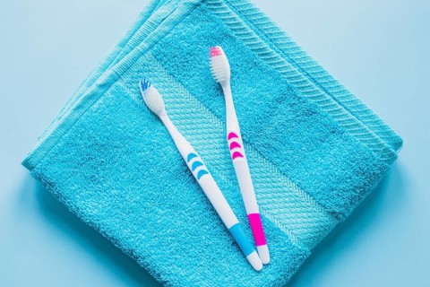 Toothbrush composition towel. High resolution photo
