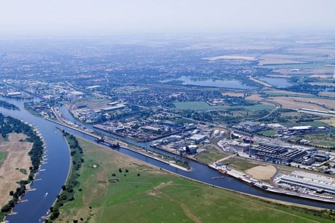 Hanseatic port, Hanseatic terminal, Steinkopfinsel, Magdeburg, Saxony-Anhalt, Germany, Europe