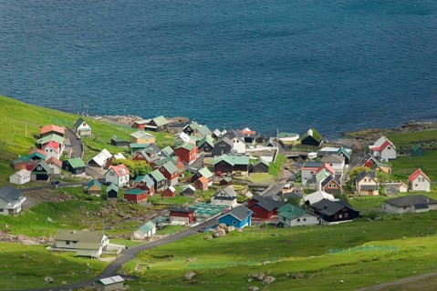 Funningsfjordur Settlement and Fjord, Funningsfjördur, Esturoy Island, Faroe Islands, Denmark,