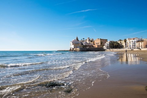 Beach in Sitges on the Spanish Mediterranean coast