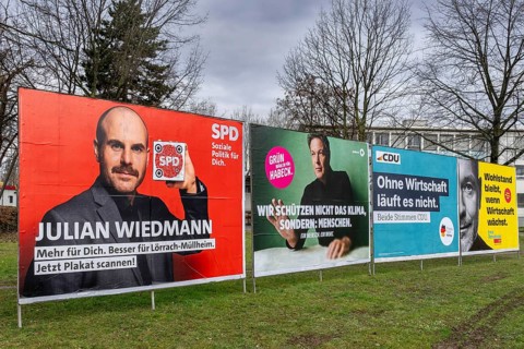 Advertising posters Julian Wiedmann, SPD, Robert Habeck, Greens, poster CDU, Christian Lindner, FDP