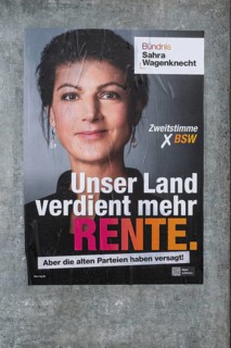 Board with election poster, BSW, Bundestag election 2025, Kamen, North Rhine-Westphalia, Germany,
