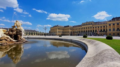 Austria, Schonbrunn Palace Imperial fountain in royal Gardens in Vienna, Europe