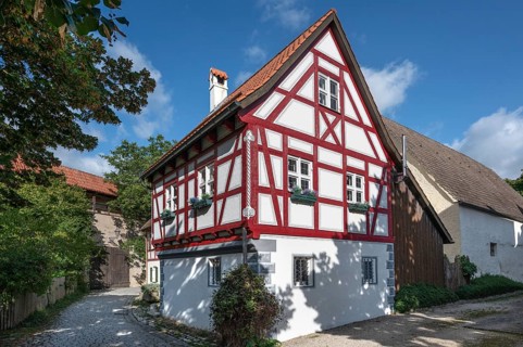 Historic, renovated half-timbered house, An der Löpsinger Mauer 7, Nördlingen, Bavaria, Germany,