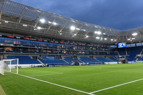 Indoor, Pitch, Tor tor, Main Stand, empty, Floodlight, blue hour, Europa League, PreZero Arena,