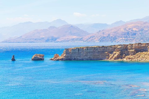 View of the White mountains from Agios Pavlos beach, Agios Pavlos, Southern Crete, Crete, Greek