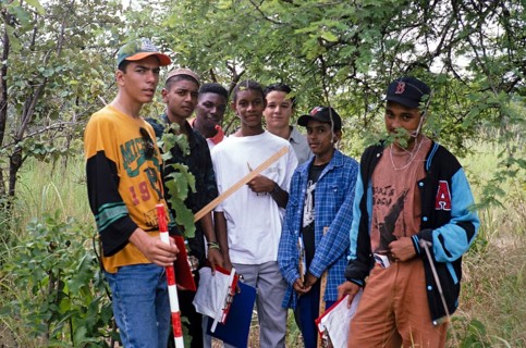 A group of young people from Central High International School conducting geographical fieldwork in
