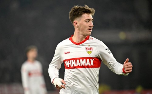 Angelo Stiller VfB Stuttgart (06) Gesture Gesture MHPArena, MHP Arena Stuttgart, Baden-Württemberg,