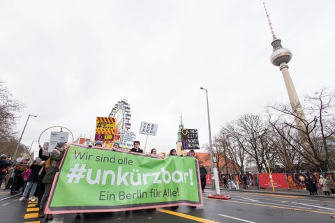 Front banner We are all #unkürzbar! A Berlin for all! at the #unkürzbar! Demonstration against the