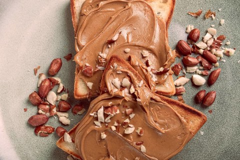 Peanut butter toast, top view, breakfast, no people