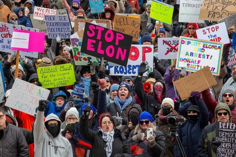 Lansing, Michigan USA - 5 February 2025 - People rally at the Michigan state capitol to oppose