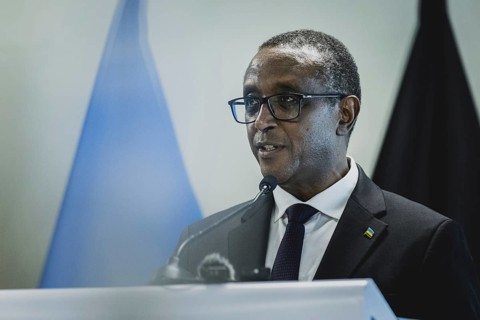Vincent Biruta, Foreign Minister of Rwanda, pictured at a joint press conference with Annalena