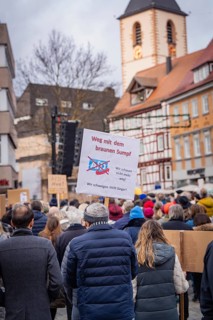 Protesters with a poster rejecting right-wing extremism, Against the Right Demo, Nagold, Black