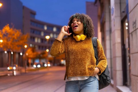 Portrait of black ethnic girl in the early morning going to the university on the way back to