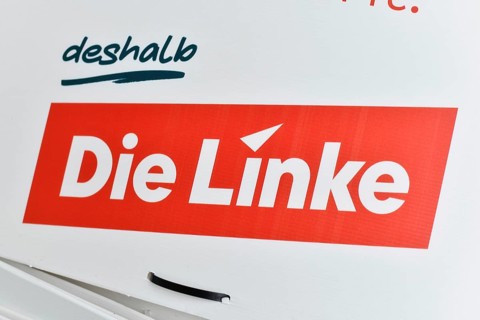 Germany, January 1st 2025: Close up of logo of left political party 'Die Linke' on election poster