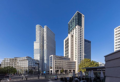 Hotel Motel One Berlin-Upper West and Hotel Waldorf Astoria, Zoofenster. City view Berlin, Germany,