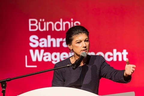 Sahra Wagenecht during her election campaign speech, portrait. Election event of the party Bündnis