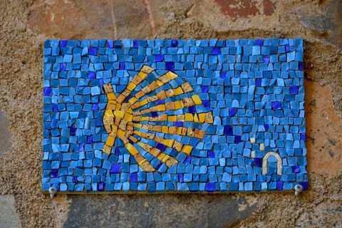 Wall mosaic, Camino de Santiago, Way of St James, Cáceres, Spain, Europe