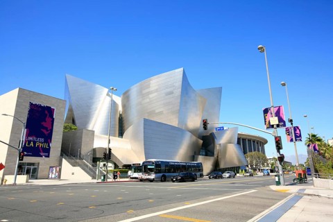 LA Phil, the Walt Disney Concert Hall in Downtown, South Grand Avenue, built by Frank Gehry, Los