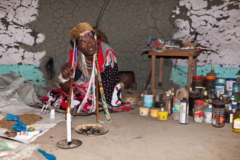 Xhosa medicine man, Xhosa Wish Doctor, Wild Coast, Eastern Cape, South Africa, Africa