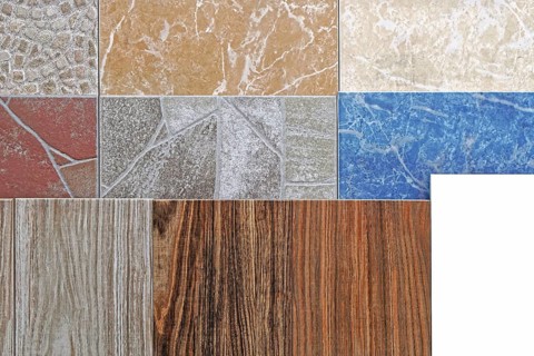 Ceramic tiles in various patterns and earth colors