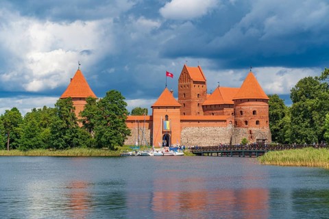 Trakai Island Castle on Lake Galve in Trakai, Lithuania, Europe