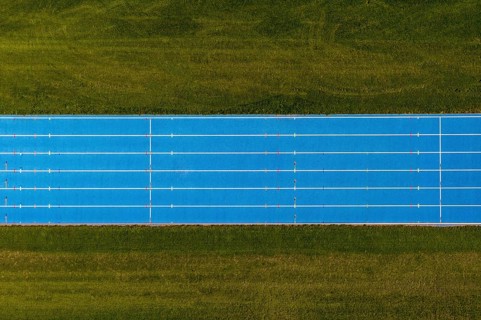 Aerial View of a blue running track